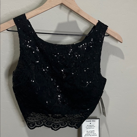 Homecoming Dress Black Sequin Top White Polka Dot Skater Skirt Hoco Two Piece - Picture 4 of 16